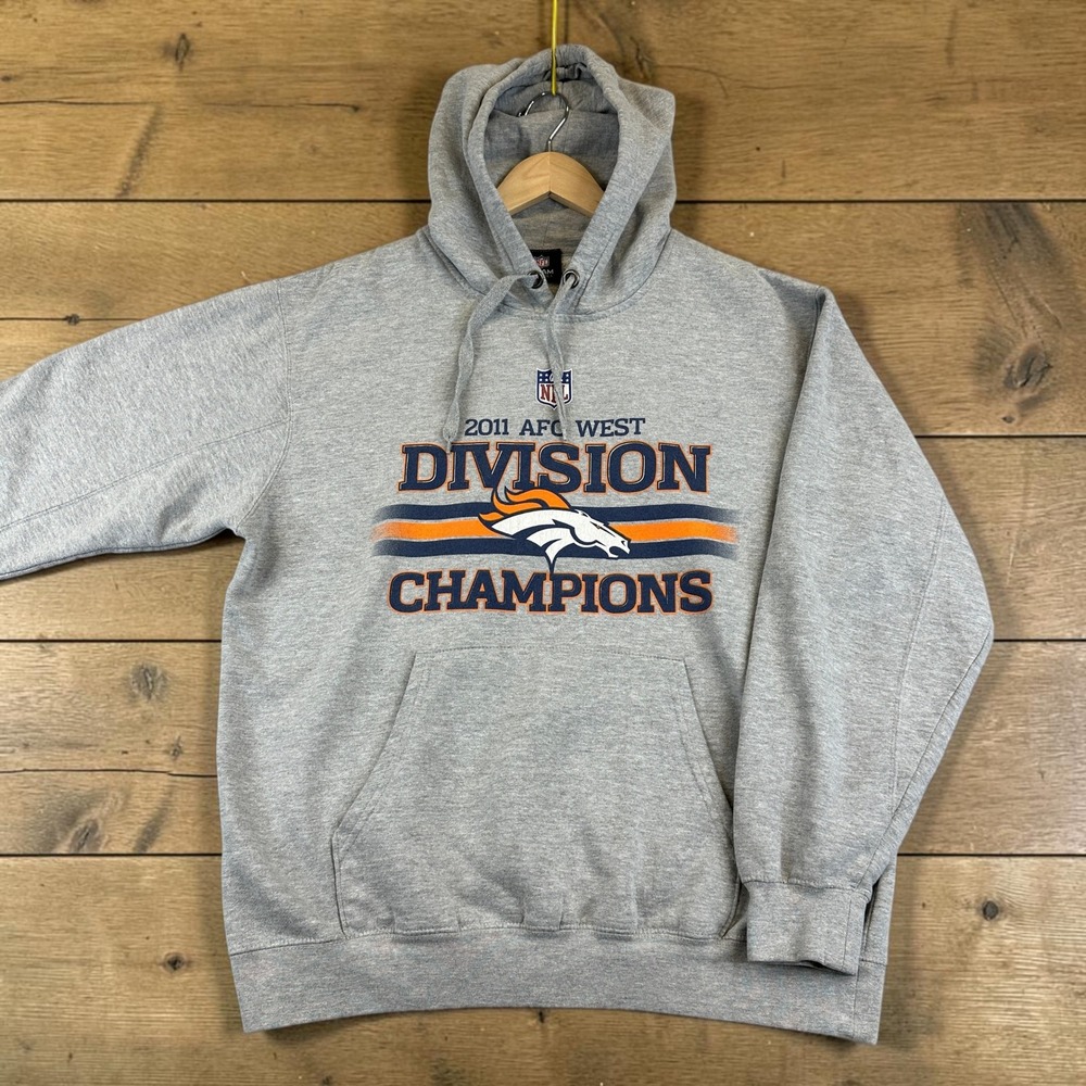 NFL Team Apparel Hoodie Mens L Gray Denver Broncos 2011 AFC West Champions